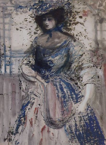 Lady In Blue Dress Oil Painting by Charles Conder