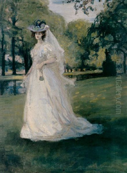 Portrait Of Lady Ottoline Morrell At Hampton Court Oil Painting by Charles Conder