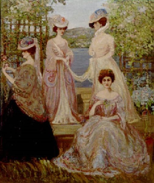 Four Ladies On A Terrace Oil Painting by Charles Conder