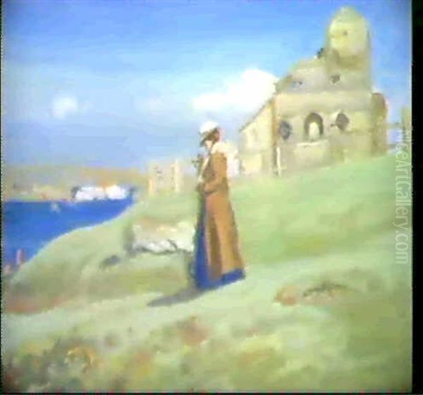 Sea And Cliffs, Newquay, Cornwall Oil Painting by Charles Conder