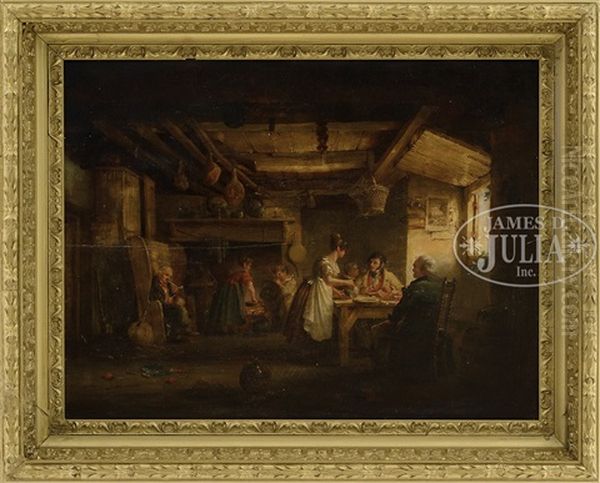 Figures In A Country Cottage Enjoying Lunch Oil Painting by Nicholas Condy