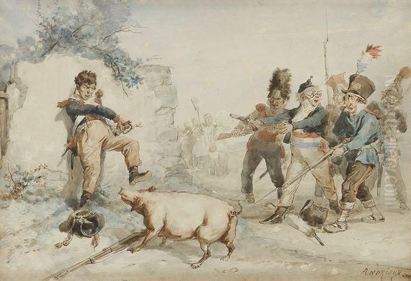 Cochon Et Soldats Oil Painting by Auguste Clement Andrieux