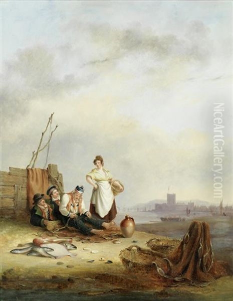 Fisherfolk On The Foreshore At Carrick Fergus, Northern Ireland Oil Painting by Nicholas Condy