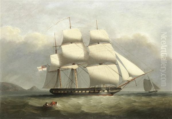 A British Man-o'-war Off A Coast Oil Painting by Nicholas Condy