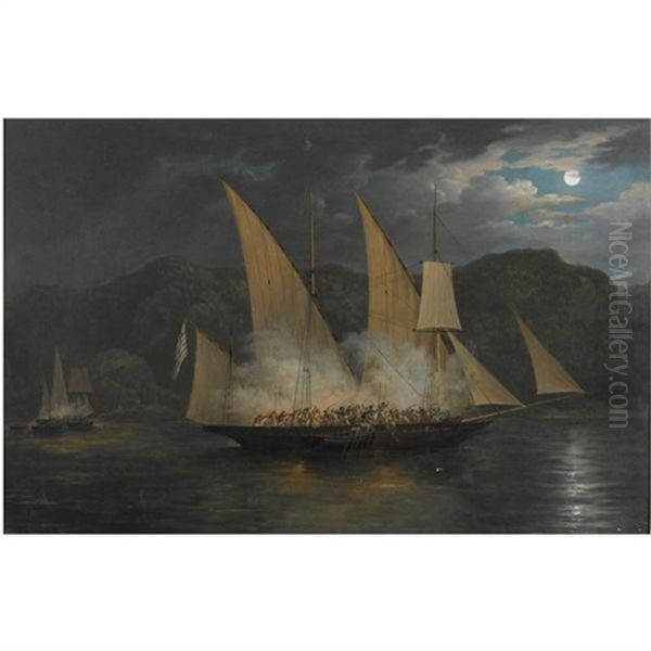 The Capture Of A Greek Pirate Vessel By Boats Of The British Navy, 31st January 1825 Oil Painting by Nicholas Condy