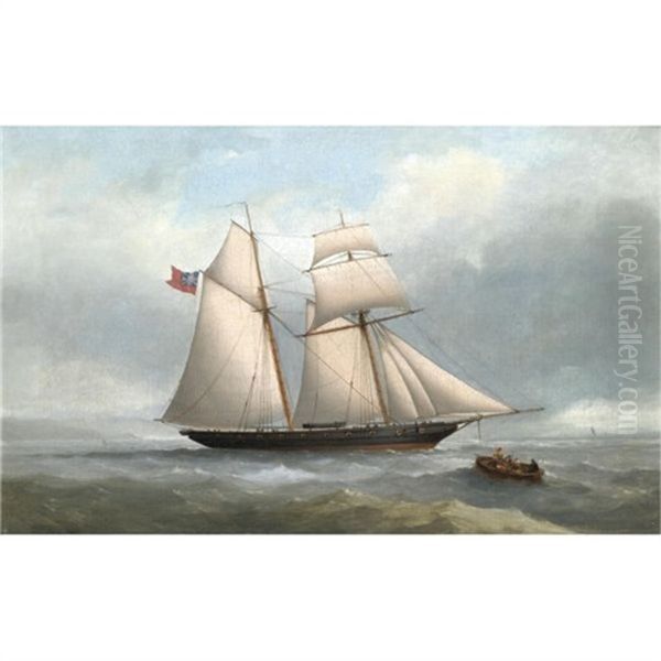 A Topsail Schooner Off The Coast Oil Painting by Nicholas Condy