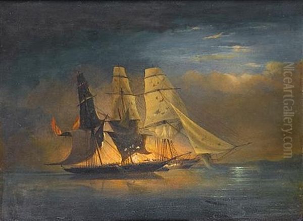 Capture Of The Spanish Slave Brig Almirante By H.m.s. Black Joke In The Bight Of Benin, Africa Oil Painting by Nicholas Condy