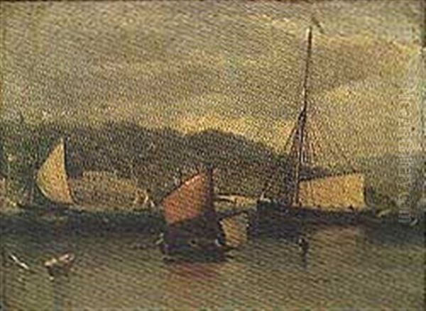 A Racing Cutter In Her Mooring (+ An Armed Brig Setting Sail; Pair) Oil Painting by Nicholas Condy