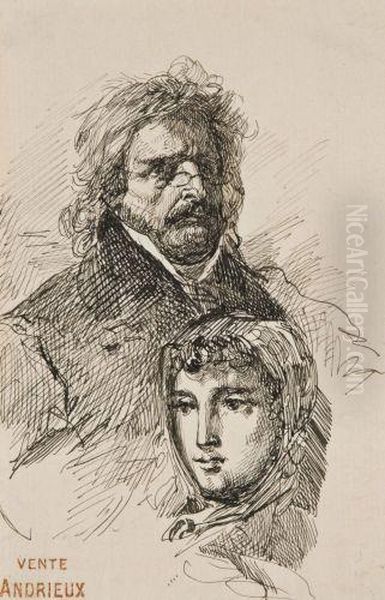 Portrait D'homme Et Portrait De Femme Oil Painting by Auguste Clement Andrieux