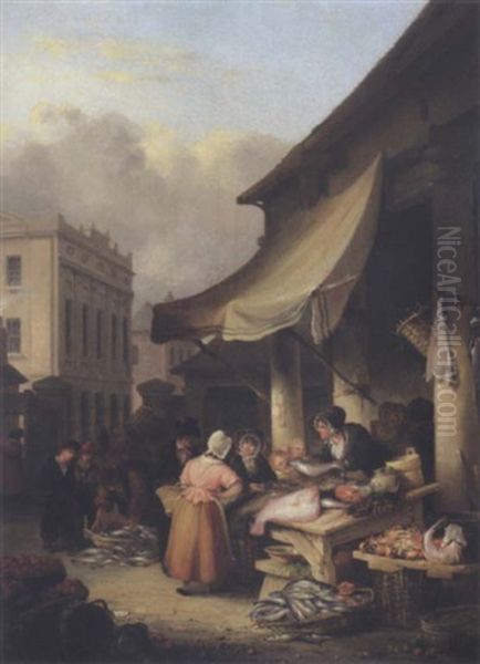 Fish Market At Plymouth Oil Painting by Nicholas Condy