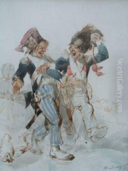 Militaires En Goguette Oil Painting by Auguste Clement Andrieux