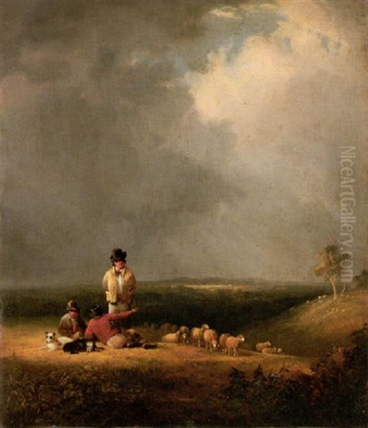 Shepherds On A Hillside With Their Flock Oil Painting by Nicholas Condy