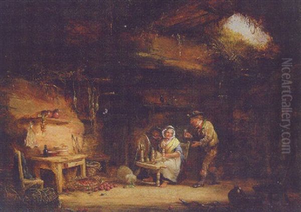 Figures In An Irish Cottage Interior Oil Painting by Nicholas Condy