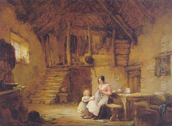 Kitchen Interior With Mother And Child Oil Painting by Nicholas Condy