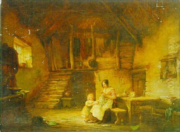 Kitchen Scene With Mother And Child Oil Painting by Nicholas Condy