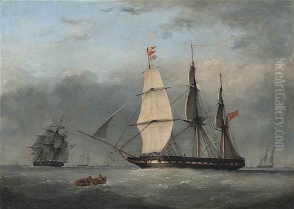 H.m. Frigate Meander Off The Longships Lighthouse, Land's End by Nicholas Matthew Condy