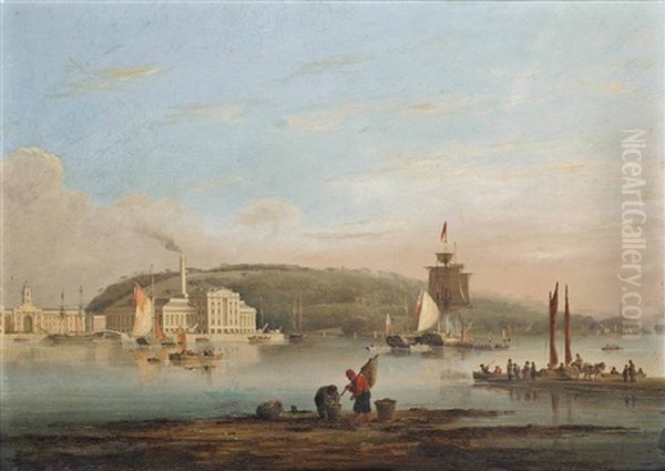 Merchant Shipping Lying On The Tamar Before The Royal William Victualling Yard, Stonehouse, Plymouth Oil Painting by Nicholas Matthew Condy