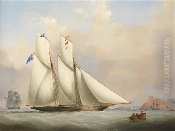 A Schooner Yacht Of The Royal Western Yacht Club Off Teignmouth; A Yacht And A Norwegian Coaster In A Storm; The Thousand Guinea Match Between Henry Bradley's Brig The Water Witch And Lord Belfast's Schooner Galatea (3 Works) Oil Painting by Nicholas Matthew Condy