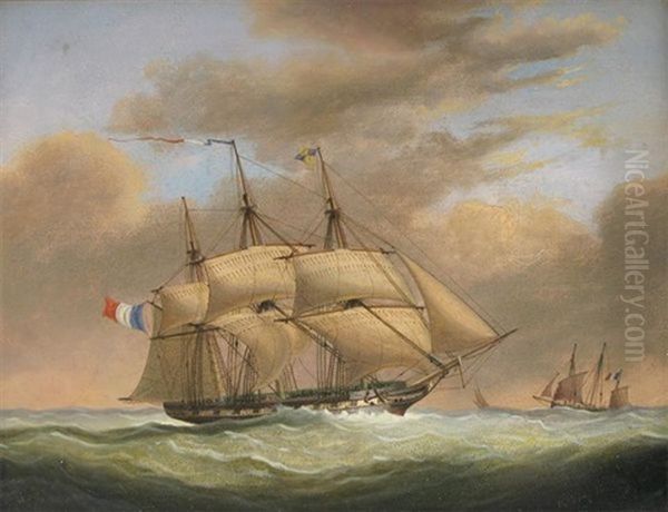 A Sailing Ship And Other Vessels In A Swell Oil Painting by Nicholas Matthew Condy