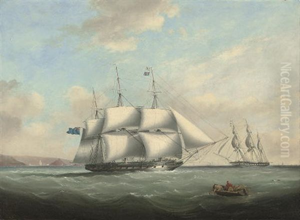 H.m.s. "pique" Emerging From Plymouth Sound And Exchanging Signals With An In-bound Frigate Off Her Port Bow Oil Painting by Nicholas Matthew Condy