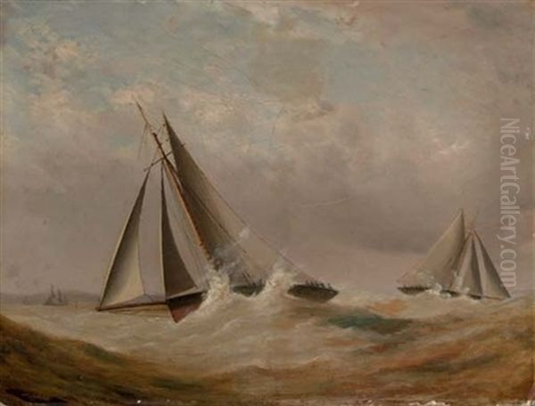 Cutters Racing In A Stiff Breeze Oil Painting by Nicholas Matthew Condy