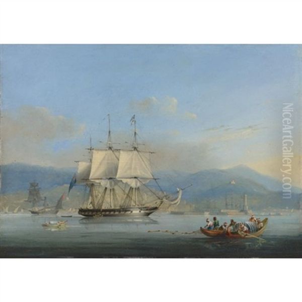 A British Corvette Off Algiers Oil Painting by Nicholas Matthew Condy