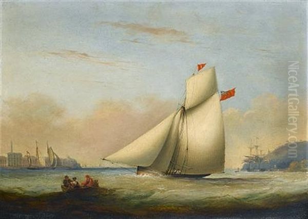 A Racing Cutter Under Full Sail Running Up The Hamoaze Past The Buildings Of The Royal William Victualling Yard At Stonehouse, Plymouth Oil Painting by Nicholas Matthew Condy