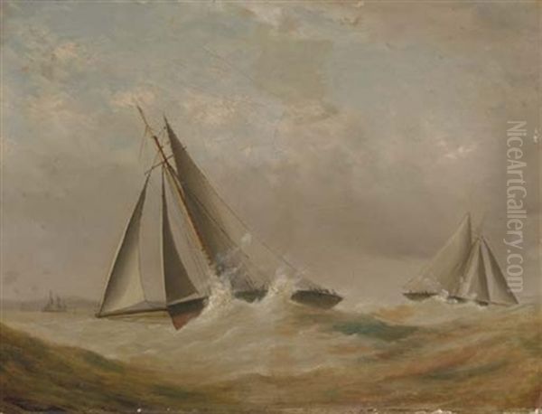 Cutters Racing In A Stiff Breeze Oil Painting by Nicholas Matthew Condy