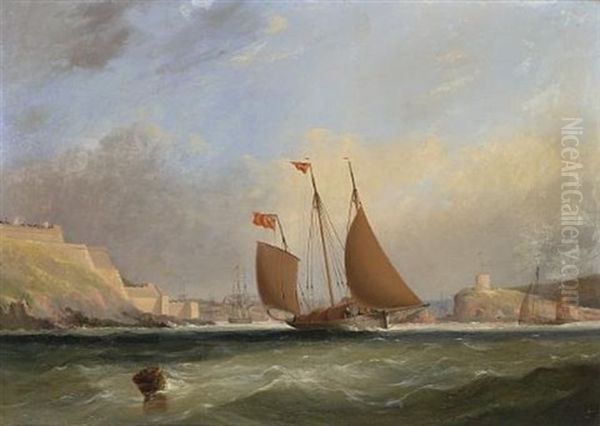 A Lugger Yacht Coming Out Of Plymouth Oil Painting by Nicholas Matthew Condy