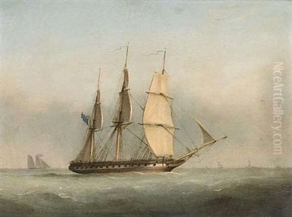 A 38-gun Frigate Backing Her Sails As She Prepares To Heave-to In The Channel Oil Painting by Nicholas Matthew Condy