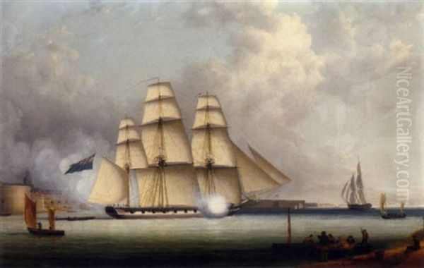 A Royal Naval Frigate Signalling Her Departure From Portsmouth by Nicholas Matthew Condy