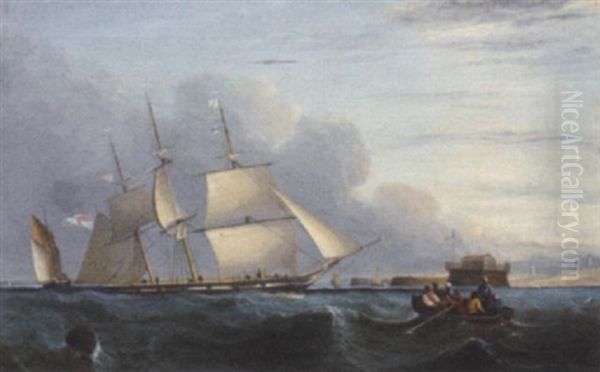 A Sloop-rigged Yacht Of The Royal Yacht Squadron Heaving-to And Waiting For A Pilot Off Calais Oil Painting by Nicholas Matthew Condy