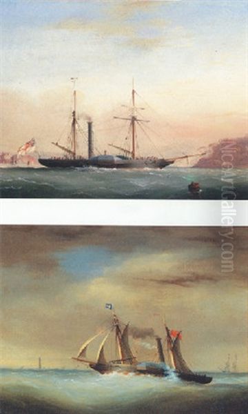 A Paddle Steamer In Plymouth Sound Off Mt. Edgcumbe Oil Painting by Nicholas Matthew Condy