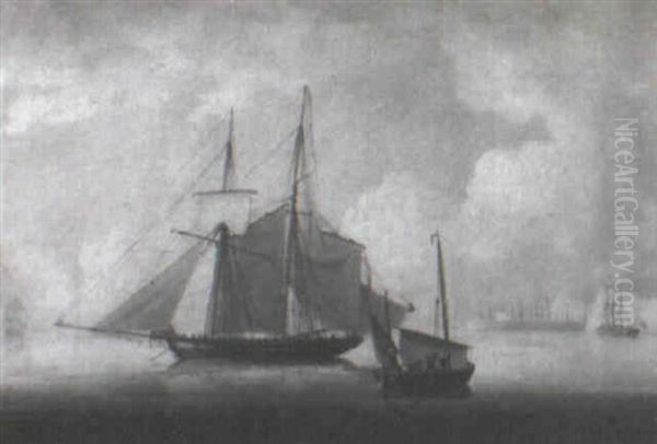 Shipping Becalmed Off Dover Harbour Oil Painting by Nicholas Matthew Condy