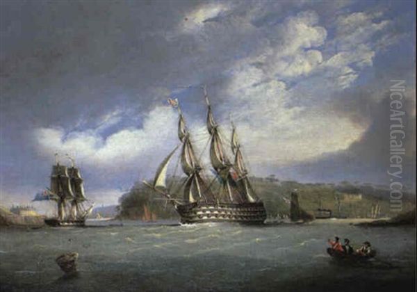 H.m.s. 'britannia' Going Out Of The Hamoaze Harbor... Oil Painting by Nicholas Matthew Condy