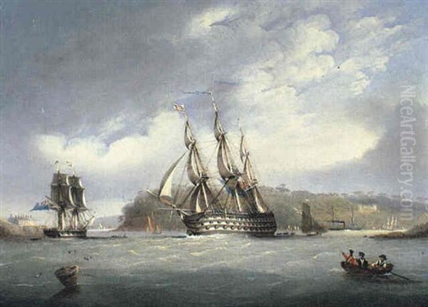 H.m.s. Britannia Going Out Of Hamoaze Harbour Oil Painting by Nicholas Matthew Condy