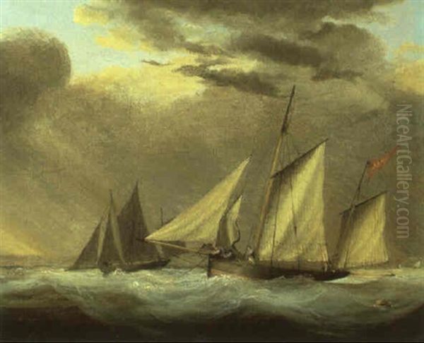 The Jane In A Squall Off The Eddystone Lighthouse Oil Painting by Nicholas Matthew Condy