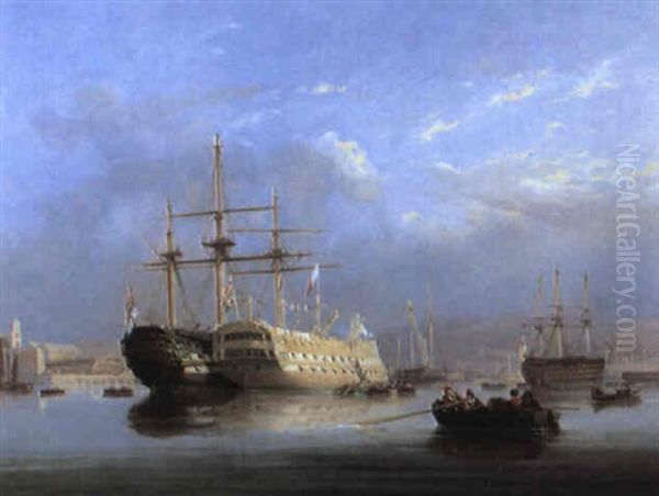 H.m.s. Clarendon And H.m.s. Widgery Lying In Devonport Oil Painting by Nicholas Matthew Condy