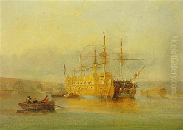 H.m.s. Clarendon And H.m.s. Widgery Lying In Devonport Oil Painting by Nicholas Matthew Condy