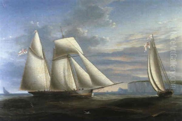 A Topsail Schooner And A Schooner Of The Royal Yacht        Squadron Tacking In A Foul Tide To The West... Oil Painting by Nicholas Matthew Condy