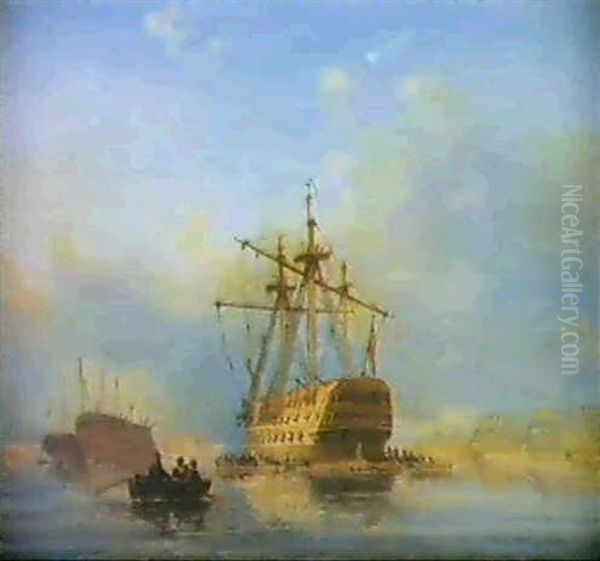 Men Of War In Portsmouth Shipyard Oil Painting by Nicholas Matthew Condy