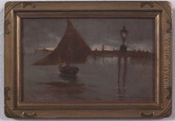 Venetian Lagoon Oil Painting by Giuseppe Conedera