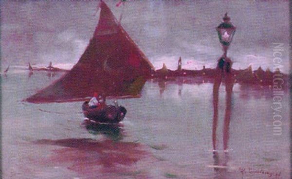 Venetian Lagoon Oil Painting by Giuseppe Conedera