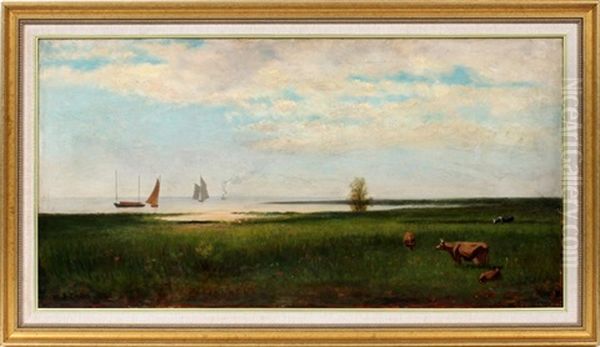 Detroit River/windmill Point Oil Painting by William B. Conely