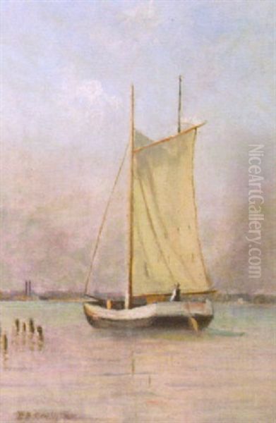 Scow On The St. Claire River, Michigan Oil Painting by William B. Conely