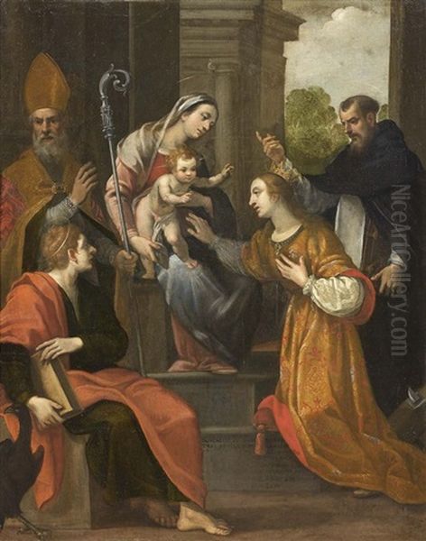 Matrimonio Mistico Di Santa Caterina E Santi Oil Painting by Jacopo Confortini