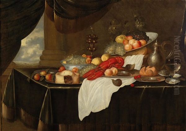 A Sumptuous Banquet With A Lobster Oil Painting by Andries De Coninck