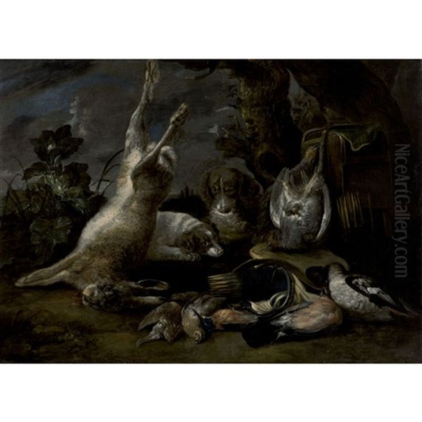 Chiens Gardant Le Gibier Oil Painting by David de Coninck