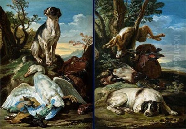 Jagdstilleben (+ Another, Similar; Pair) Oil Painting by David de Coninck