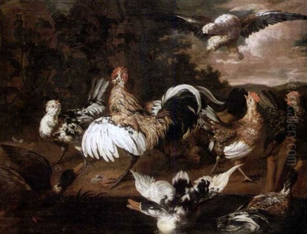 Gallos Y Patos Oil Painting by David de Coninck